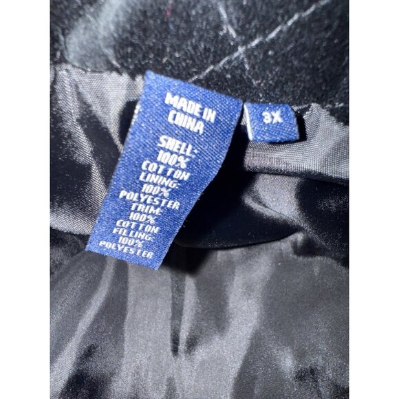 Chaps Jacket Black Velveteen Quilt Diamond Print Buttons Pockets Lined Size 3X - Picture 6 of 16